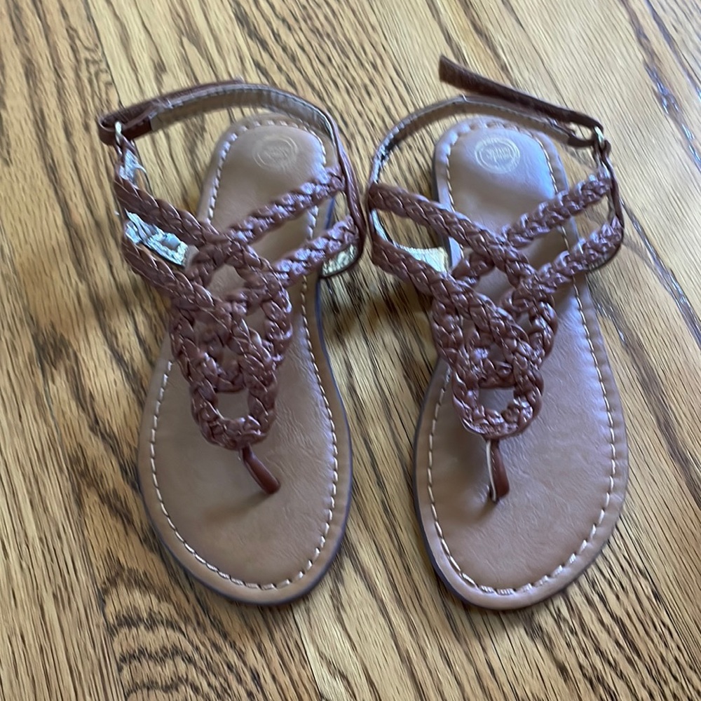 Flip flop velcro sandals brown braided girls 11